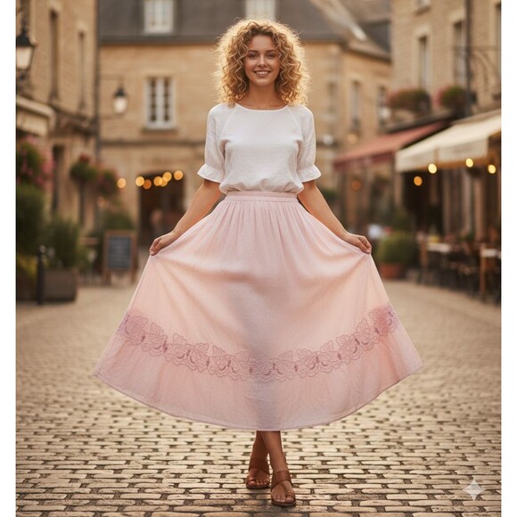 Bali Dresses & Skirts - Vintage Bali Emerald Design Midi Skirt Womens Size M Pink Cottagecore Gypsy Boho